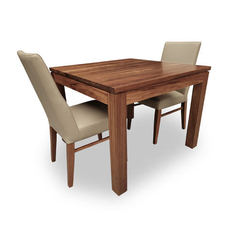 Elwood Tasmanian Blackwood 1000 Small Square Dining Set with 2 x Mid Back Contour Leather Chairs w Blackwood Leg