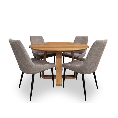 Airley Wormy Chestnut 1200 Round Dining Set with 4 Airley Fabric Chairs