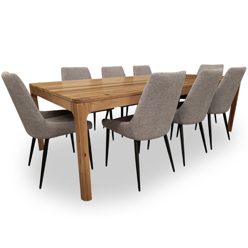 Airley Wormy Chestnut 2400 Dining Set with 8 x Airley Fabric Chairs