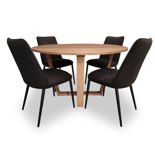 Grove Australian Hardwood 1300 Round Dining Set with 4 x Grove Fabric Chairs