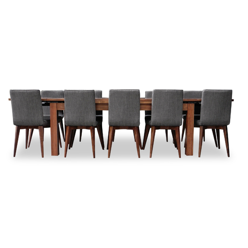 Tasmanian Blackwood 2000-3000 Extension Dining Set With 10 x Quinn Fabric Chairs
