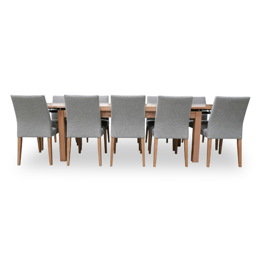 Messmate 2000-3000 Extension Dining Table with 10 x LIGHT GREY Juni Fabric Dining Chairs